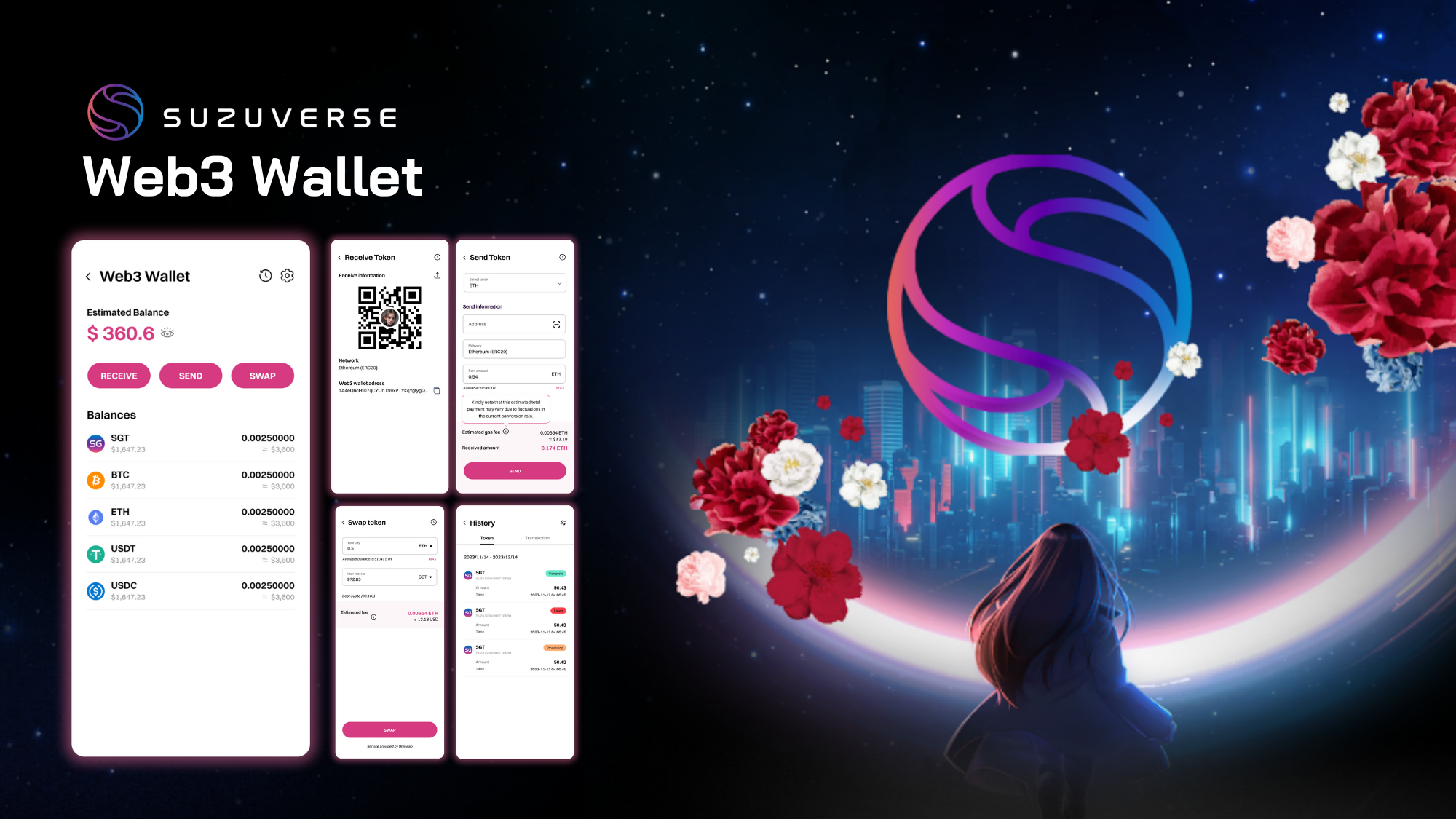 Experience seamless SGT transactions with SUZUVERSE's in-app Web3 Wallet, designed for ease of use, security, and global access to the metaverse's burgeoning economy.